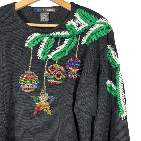 Vintage IB Diffusion Beaded Christmas Sweater Knit Long Sleeve Holiday Black - M - Picture 4 of 9